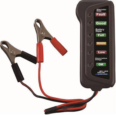CARTMAN 12V Car Battery & Alternator Tester - Test Battery Condition & Alternator Charging (LED Indication)