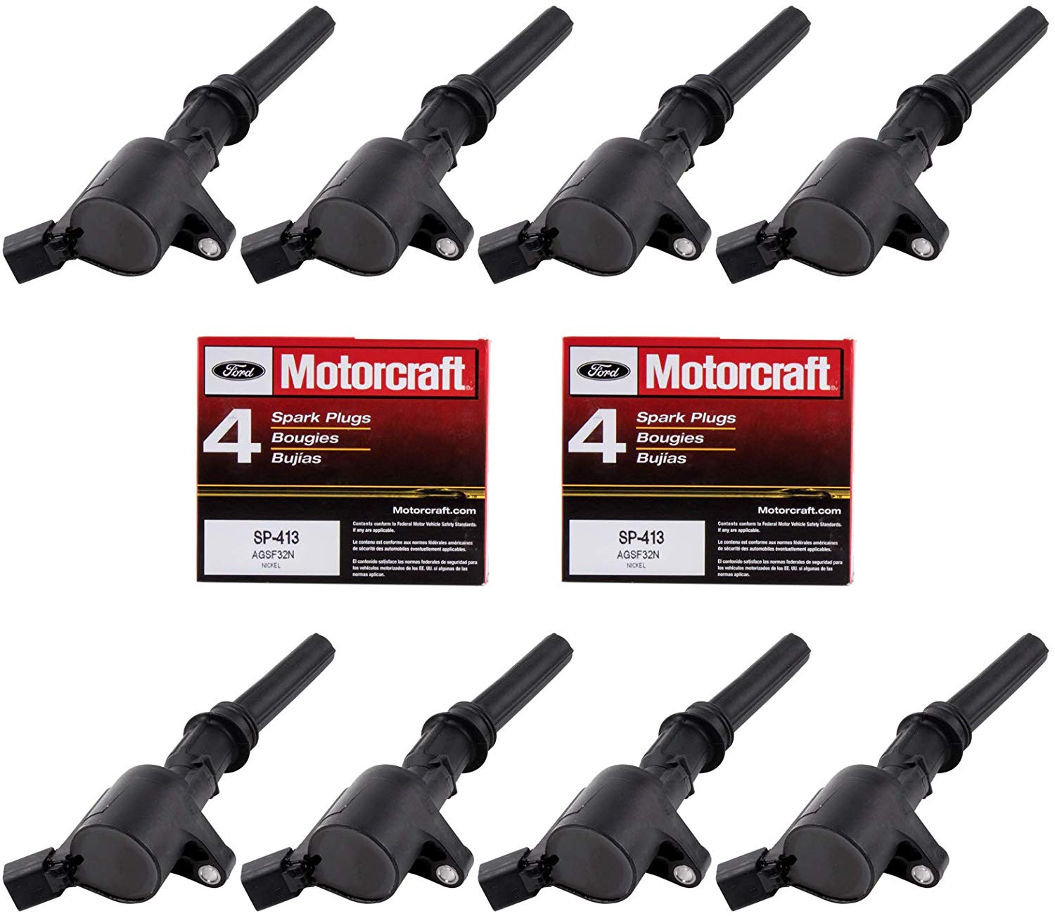 MAS Ignition Coils DG508 and OEM Spark Plugs SP413 For Ford F-150 Mustang V8 4.6L pack of 8