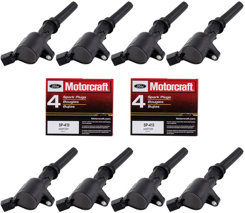MAS Ignition Coils DG508 and OEM Spark Plugs SP413 For Ford F-150 Mustang V8 4.6L pack of 8