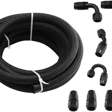 Mophorn AN8 Fuel Line Hose Kit BK Nylon Stainless Steel Braided Oil Line Hose NBR CPE Synthetic Rubber Gas Hose with Aluminum Hose End Fitting Adapter Set (16.4Ft Black)