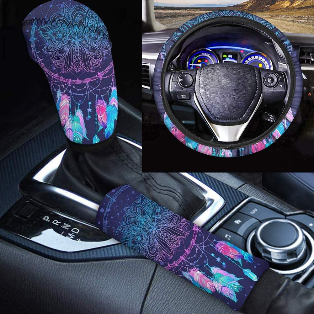 GLENLCWE Sunflower Blue Background Car Steering Wheel Cover Gear Shift Knob Cover & Handbrake Cover Four Seasons Universal 3-Piece Set