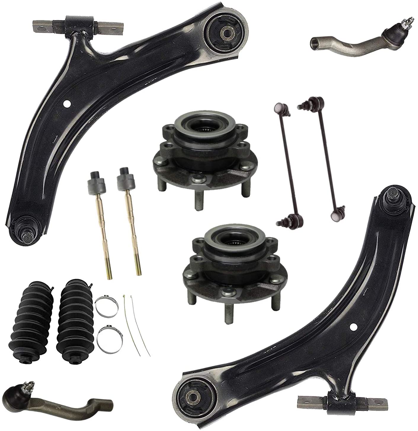 Detroit Axle - Front Lower Control Arms w/Ball Joints Sway Bar Links Inner Outer Tie Rods w/Boots & Wheel Hub Bearing Assembly for 2008-2013 Nissan Rogue/ 2014-2015 Rogue Select