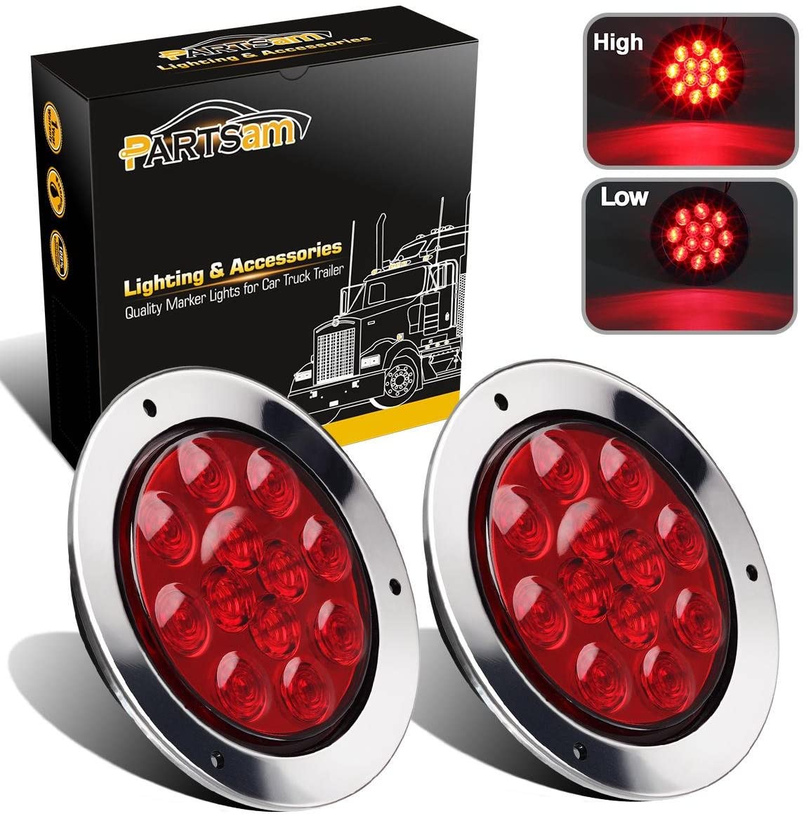 Partsam 2PCS 12 LED Red 12V 4