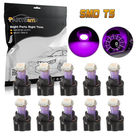Partsam 10PCS Purple PC74 73 Instrument Panel LED Light Gauge Cluster Dashboard Lamp Bulbs with Twist Socket