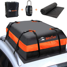 MeeFar Car Roof Bag XBEEK Rooftop top Cargo Carrier Bag Waterproof 15 Cubic feet for All Cars with/Without Rack, Includes Anti-Slip Mat, 8 Reinforced Straps, 6 Door Hooks, Luggage Lock