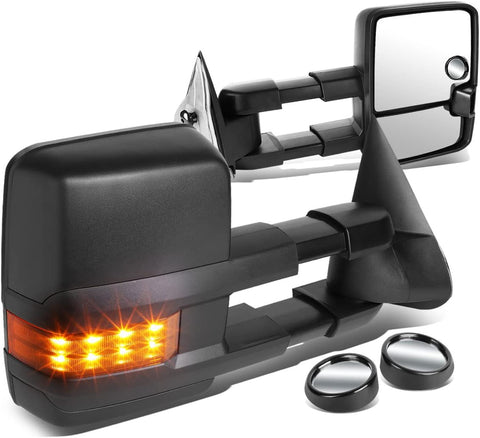 Replacement for Silverado/Sierra Black Manual Folding w/Amber LED Turn Signal Towing+Blind Spot Mirror w/Bezel