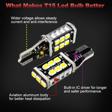 Yorkim 912 921 LED Backup Light Bulbs High Power 2835 15-SMD Chipsets Extremely Bright Error Free T15 906 W16W for Back Up, Reverse, Tail, Brake Lights, 6000K White, Pack of 4