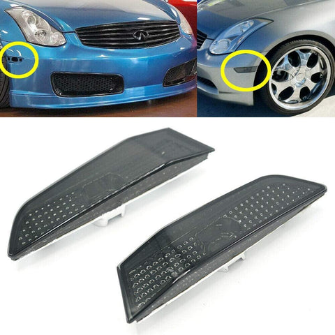 FAYUE Compatible With 2003-2007 Infiniti G35 2Dr Coupe Smoke Bumper Lights Park Side Marker