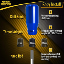 Mega Racer Blue Aluminum Shift Knob for Buttonless Automatic and 4, 5 and 6 Speed Manual Transmission Vehicles