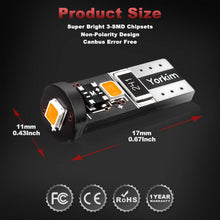 Yorkim 194 Led Bulb Amber Canbus Error Free 3-SMD 2835 Chipsets, T10 Amber Interior Led For Car Dome Map Door Courtesy License Plate Trunk lights with 194 168 W5W 2825 Sockets Pack of 10, Amber Yellow