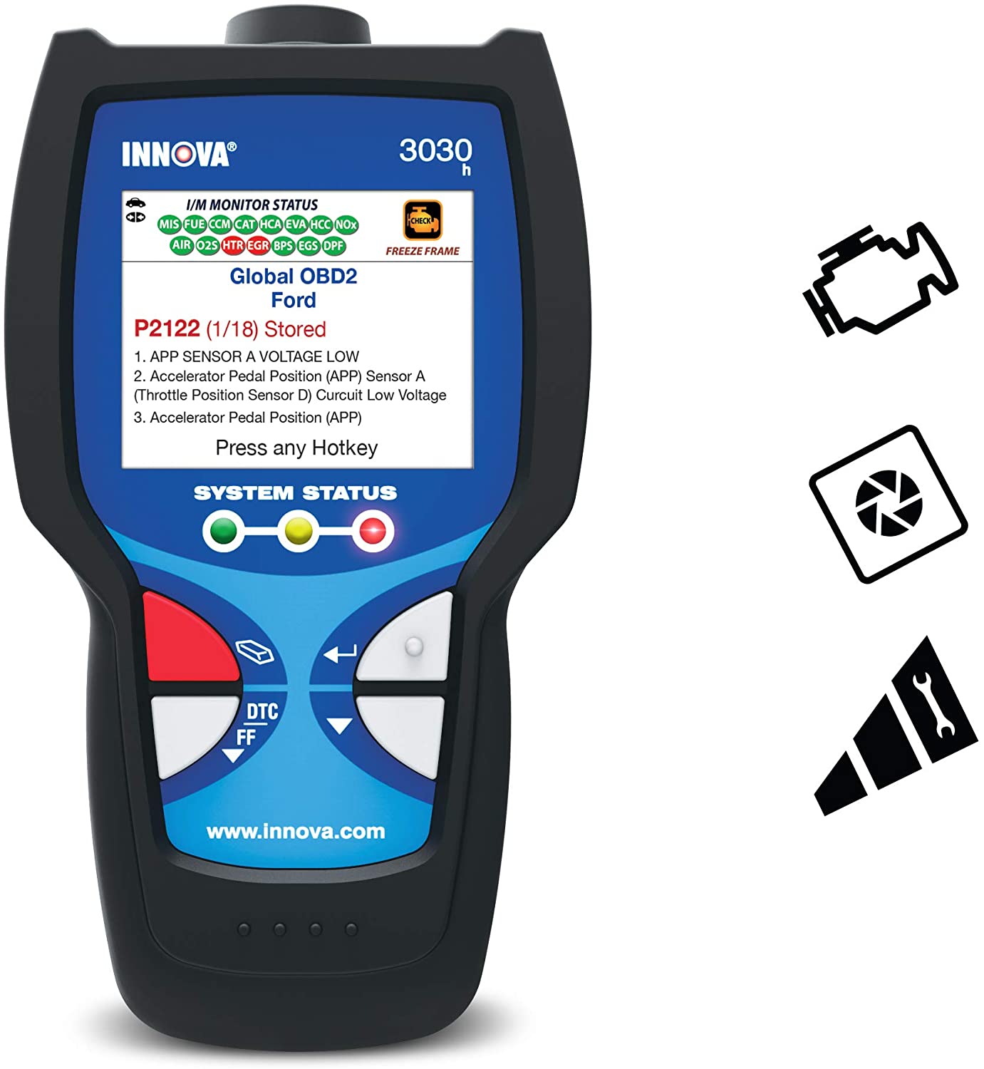 Innova 3030h OBD2 Scanner / Car Code Reader with Severity Alert and Emissions Check (Color Screen with DTC Severity)