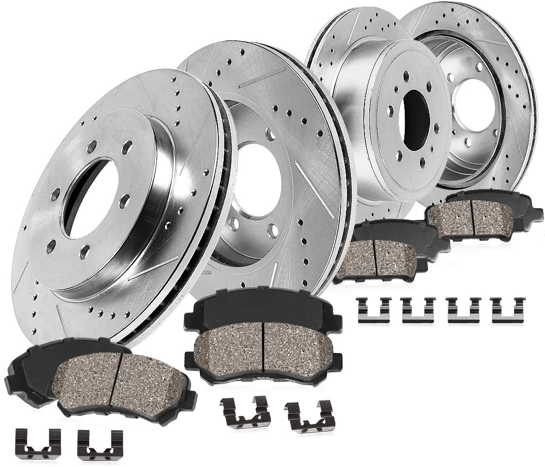 Callahan CDS02409 FRONT 350mm + REAR 348mm D/S 6 Lug [4] Rotors + Ceramic Brake Pads + Clips [ fit 2012-2017 Ford F150 ]