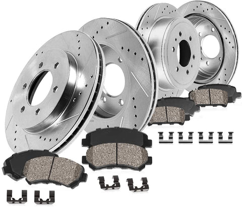 Callahan CDS02409 FRONT 350mm + REAR 348mm D/S 6 Lug [4] Rotors + Ceramic Brake Pads + Clips [ fit 2012-2017 Ford F150 ]