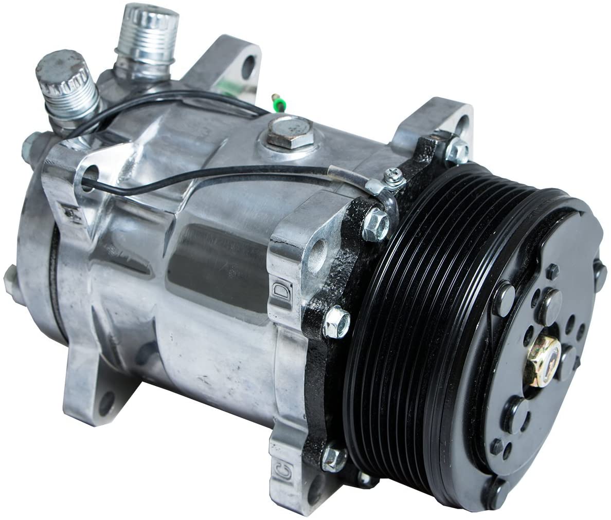 Top Street Performance HC5002C A/C Compressor with Black Clutch (Chromed Serpentine-Belt Sanden 508 R134A Type)