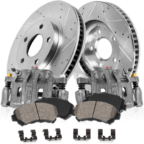 Callahan CCK05859 [2] FRONT Original Brake Calipers + [2] D/S Rotors + Ceramic Brake Pads + Hardware [fit Ford Mercury]