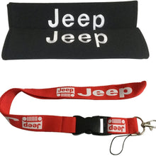 T'Nb New 1pcs Red Jeep Keychain Lanyard Badge Holder + 1set Jeep Seat Belt Cover Shoulder Pads