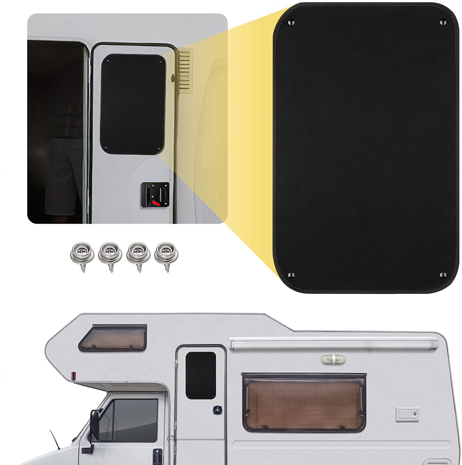 Kohree RV Door Window Shade, 24 x 16 Inch Camper Sunshade Privacy Screen Window Cover, Travel Trailer Motorhome Sun Shade Accessories, Acrylic Blackout Fabric, UV Rays Protection, Waterproof, Black (24'' X 16'')