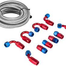 Happybuy AN8 20Ft Fuel Line Hose Kit - Stainless Steel Nylon Braided AN-8 Gas Oil Fuel Line Hose with 10PCS Aluminum Hose End Fitting Adapters Fuel Line Set (20Ft Silver)