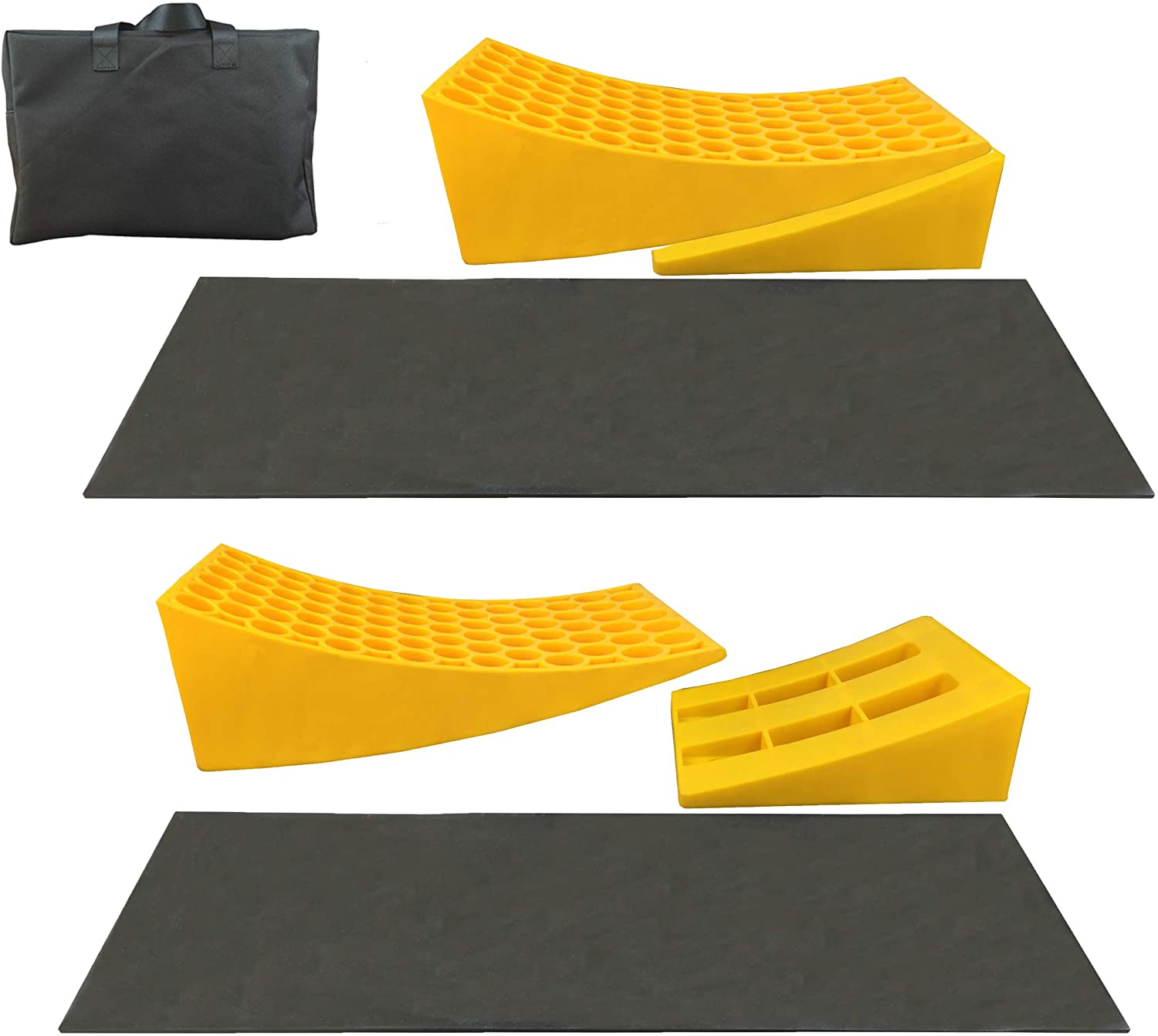 Heavy Duty RV Leveling Blocks Wheel Chocks Leveler, Rubber Non Slip Base Without Rope for Travel Trailers, Car, Camper, Truck 2 Pack Yellow