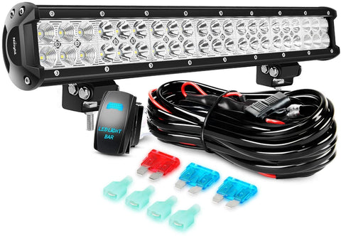 Nilight LED Light Bar 20Inch 126W Spot Flood Combo Led Off Road Lights 12V 5Pin Rocker Switch LED Light Bar Wiring Harness Kit, 2 Years Warranty, Model: ZH082