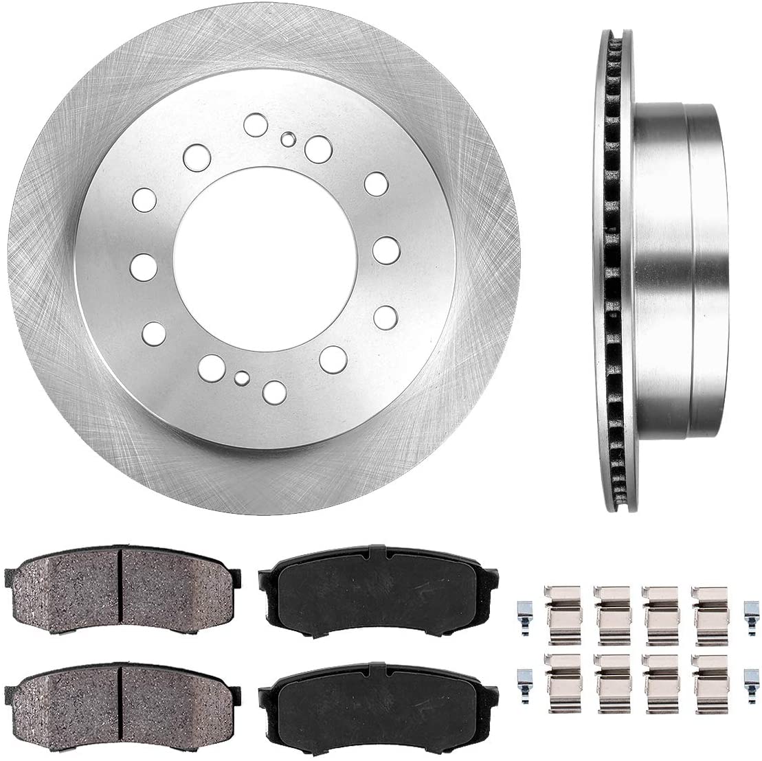 CRK12255 REAR 312 mm Premium OE 6 Lug [2] Brake Disc Rotors + [4] Ceramic Brake Pads + Clips