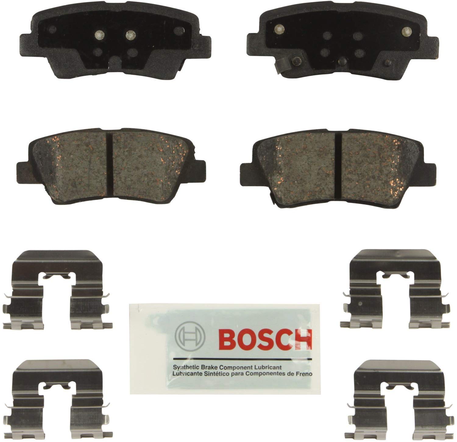 Bosch BE1544H Blue Disc Brake Pad Set with Hardware for select Hyundai Accent and Elantra; Kia Optima and Rio Vehicles - REAR