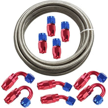 SUNROAD 8AN 20Ft Universal Braided Oil Fuel Line Hose Stainless Steel Nylon with 10PC Swivel Fitting Hose Ends Adapter Kit-Silver