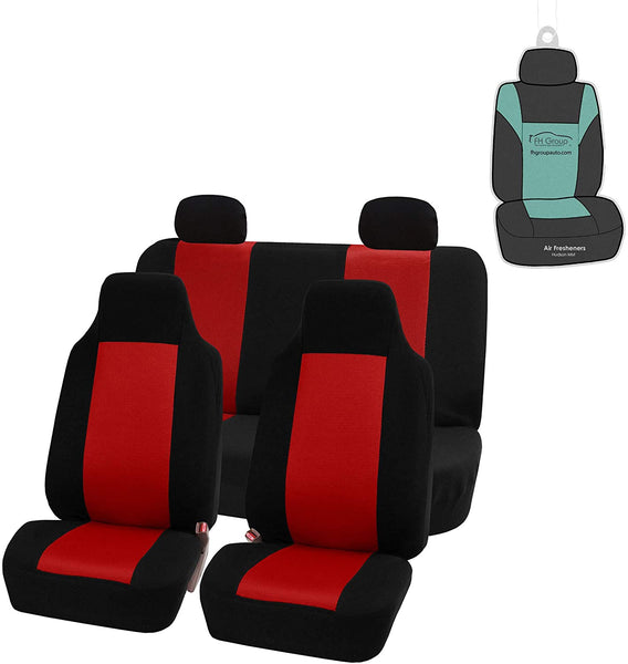 FH Group FB102114 Classic Full Set High Back Flat Cloth Car Seat Covers w. Gift, Gray/Black- Fit Most Car, Truck, SUV, or Van