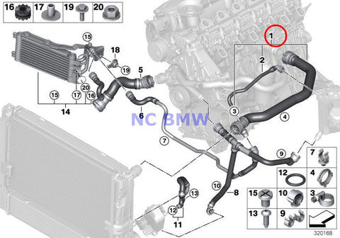 BMW Genuine Coolant Auxiliary radiator Top Hose From Engine To Radiator 335d