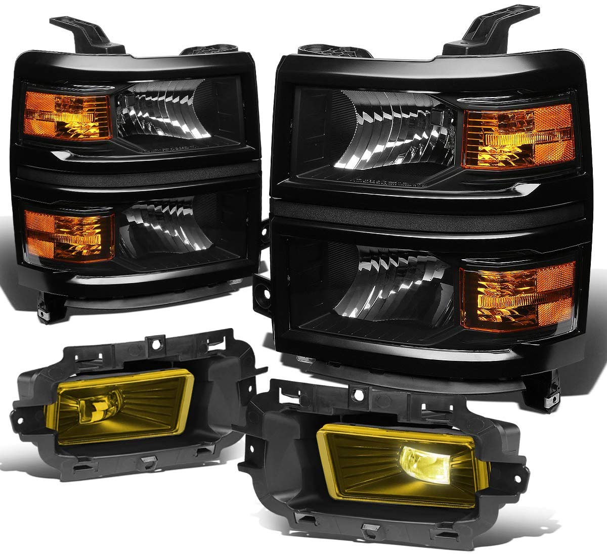 For Chevy Silverado 1500 Black Housing Amber Corner Headlight + Amber Lens LED Fog Light + Switch Kit