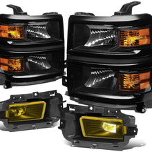 For Chevy Silverado 1500 Black Housing Amber Corner Headlight + Amber Lens LED Fog Light + Switch Kit
