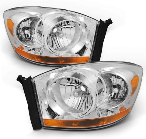 For Dodge Ram Truck OE Replacement Chrome Bezel Headlights Driver/Passenger Head Lamps Pair New