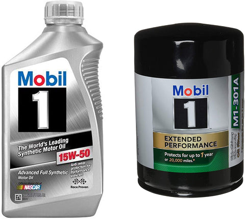 Mobil 1 15W-50 Full Synthetic Motor Oil, 1-Quart, Single Bundle M1-301A Extended Performance Oil Filter