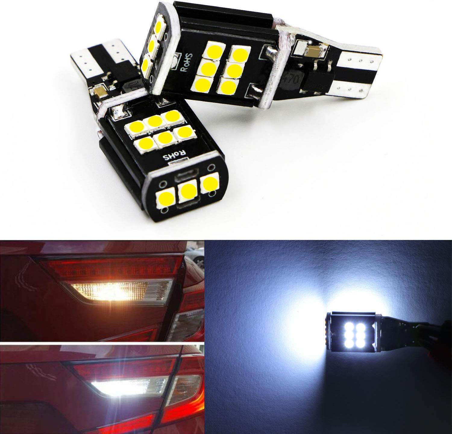 Dantoo 2 x T15 W16W 921 LED Reverse Light Bulbs 15 SMD Extremely Bright 6000K Xenon White Back Up Reverse LED Light Lamp