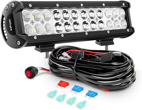 Nilight Led Light Bar 12 Inch 72W Spot Flood Combo With Off Road Wiring Harness, 2 years Warranty