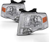 Fits 2007-2014 Ford Expedition SUV Chrome Headlights Replacement Headlamps Left Driver+Right Passenger Pair