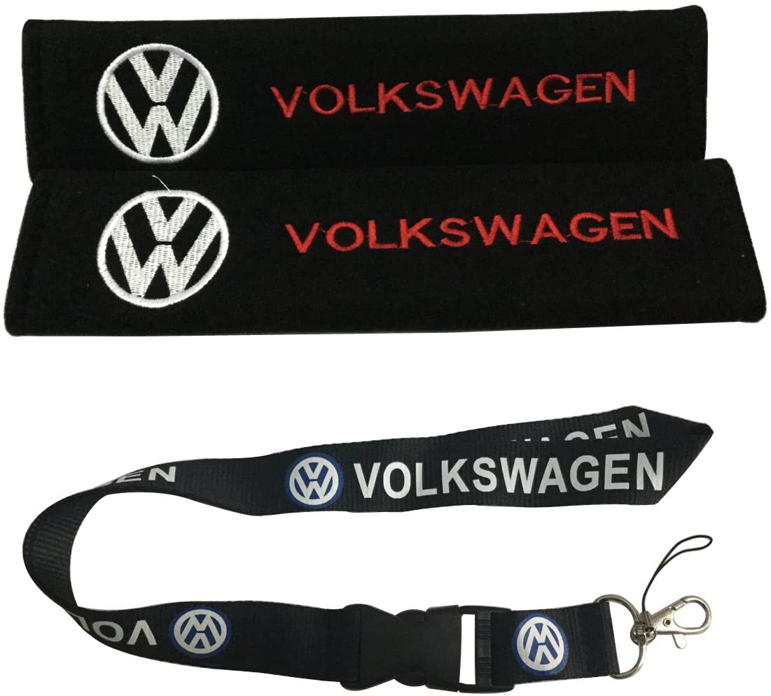 New 1pcs Volkswagen Keychain Lanyard Badge Holder + 1set Volkswagen Seat-Belt Shoulder Pads