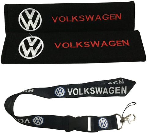 New 1pcs Volkswagen Keychain Lanyard Badge Holder + 1set Volkswagen Seat-Belt Shoulder Pads