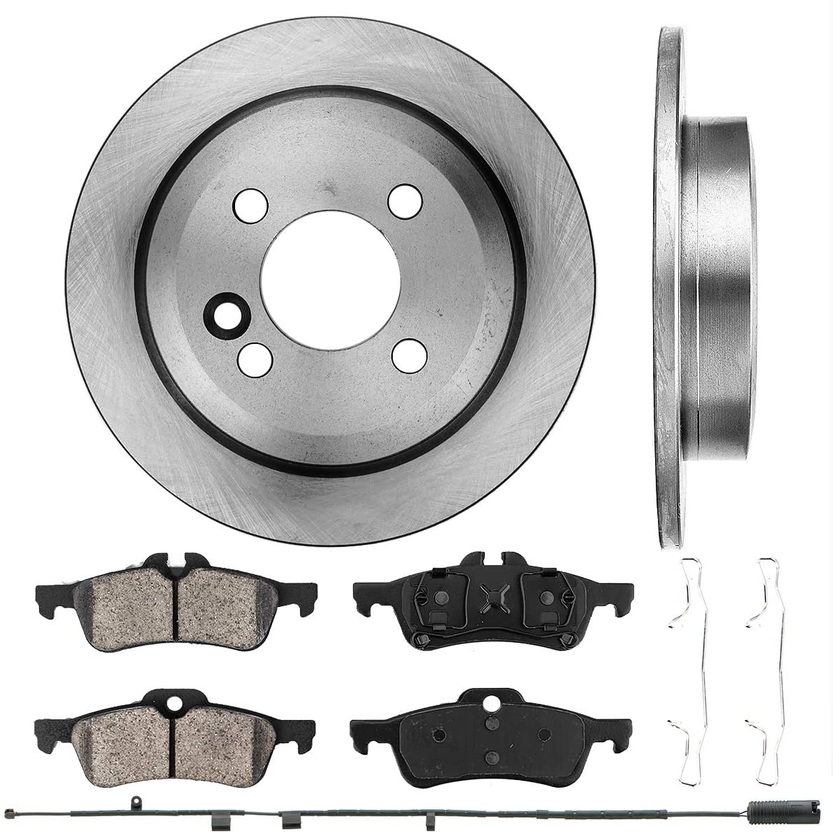 CRK14709 REAR 258.7 mm Premium OE 4 Lug [2] Brake Disc Rotors + [4] Ceramic Brake Pads + Sensors + Hardware