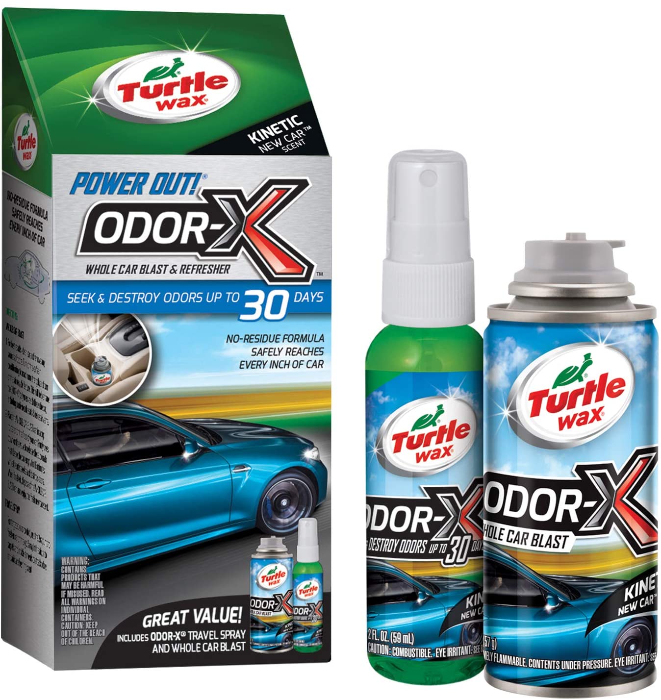 Turtle Wax Odor-X Whole Car Blast Kit with Car Bomb and Travel Spray Air Freshener (New Car Scent)