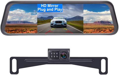 LeeKooLuu Reverse/Rear View Camera and Mirror Monitor Kit Only Wire Single Power Rear View/Full time View Optional for Car Truck with 7 LED Night Vision Waterproof Grid Lines