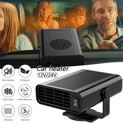 Car Fan Heater, 12V / 24V 120W Fan Heater Auto Heater Portable Defroster Demister Auto Air Purification (Black,24V)