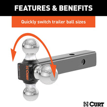 CURT 45001 Multi-Ball Trailer Hitch Ball Mount, 1-7/8, 2, 2-5/16-Inch Balls, Fits 2-Inch Receiver, 10,000 lbs