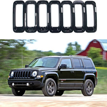 AVOMAR Front Grille Grill Mesh Grille Insert Kit + Angry Bird Style Headlight Lamp Cover Trim Compatible for Jeep Patriot 2011-2016 (Black Front Grill Mesh + Angry Bird Headlight Cover-3)