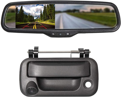 EWAY Tailgate Handle Backup Reverse Camera with 4.3 inch Rear View Mirror Monitor Kit for Ford F150 2004-2016/Super Duty F250/F350/F450/F550 2008-2016 Ford Explorer Lincoln Reversing Parking Camera