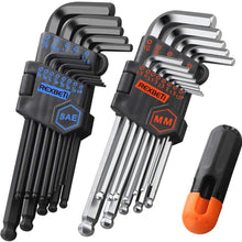 REXBETI Hex Key Allen Wrench Set, SAE Metric Long Arm Ball End Hex Key Set Tools, Industrial Grade Allen Wrench Set, Bonus Free Strength Helping T-Handle, S2 Steel (27 Pieces)