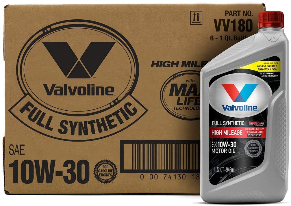 Valvoline Full Synthetic High Mileage with MaxLife Technology SAE 10W-30 Motor Oil 1 QT, Case of 6