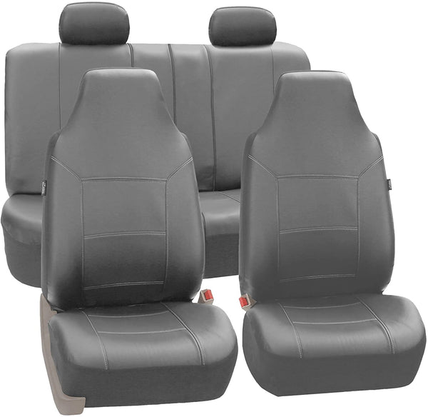 FH Group PU103114 High Back Royal PU Leather Car Seat Covers Airbag & Split Solid Gray-Fit Most Car, Truck, SUV, or Van