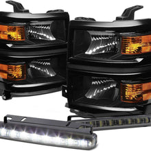For Chevy Silverado GMT K2XX Black Housing Amber Corner Headlight+Smoked DRL 8 LED Fog Light