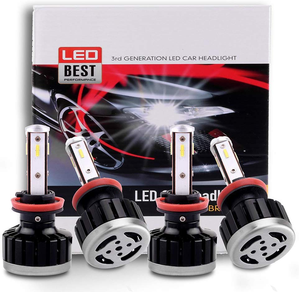 ECCPP H11+H11 LED Headlight Bulb Super Bright Cree White Auto Headlamp Conversion Kit High Low Beam - 16000Lm 160W 6000K Focus Light - 1 Year Warranty (Pack of 4)